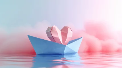 Deurstickers paper boat with heart shape © olegganko