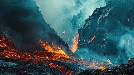 Volcanic eruption in the crater of mount - obrazy, fototapety, plakaty