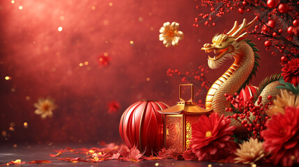 3d rendering illustration background for happy chinese new year 2024 the dragon zodiac sign with...