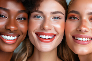 Multicultural Beauty: Three Smiling Faces in Fashion Harmony