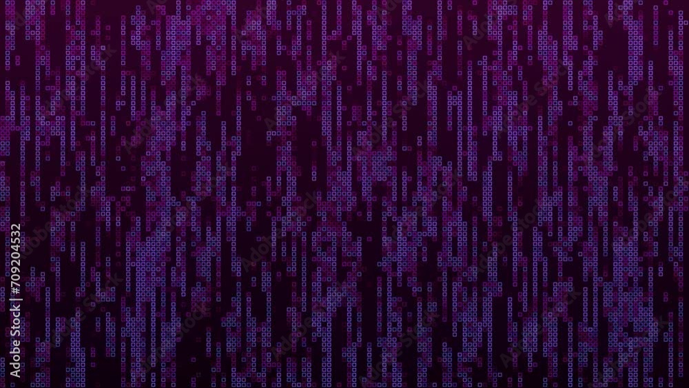 Poster a background of rows of small squares changing color, moving chaotically. pixel graphics, moving squ