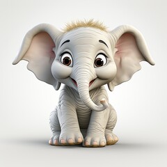 Cartoon character cute elephant 3d illustration isolated. Cartoon funny baby elephant print for clothing, stationery, books, goods. Toy baby elephant 3D character banner. Generative AI