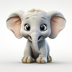 Cartoon character cute elephant 3d illustration isolated. Cartoon funny baby elephant print for clothing, stationery, books, goods. Toy baby elephant 3D character banner. Generative AI