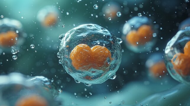 cellular therapy and regeneration, microscopic view of body cells, research of stem cells
