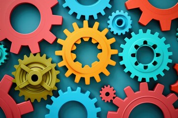 Colorful Gears Background, Teamwork Concept - obrazy, fototapety, plakaty