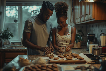 African American couple making cookies - Powered by Adobe