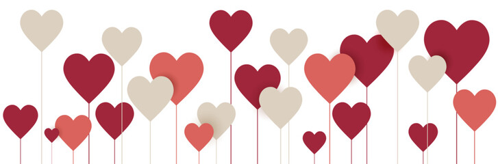 Bannière de cœurs pour célébrer la Saint-Valentin - Motifs de cœurs rouge, rose et beige pour la fête des amoureux - Amour et douceur - Illustration vectorielle pour le 14 février - Couple - obrazy, fototapety, plakaty