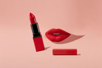 A matte lipstick in a classic cherry red - obrazy, fototapety, plakaty