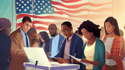 US elections with people in front of american flag