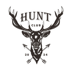 Hunting club vector emblem, badge, label or logo with deer head