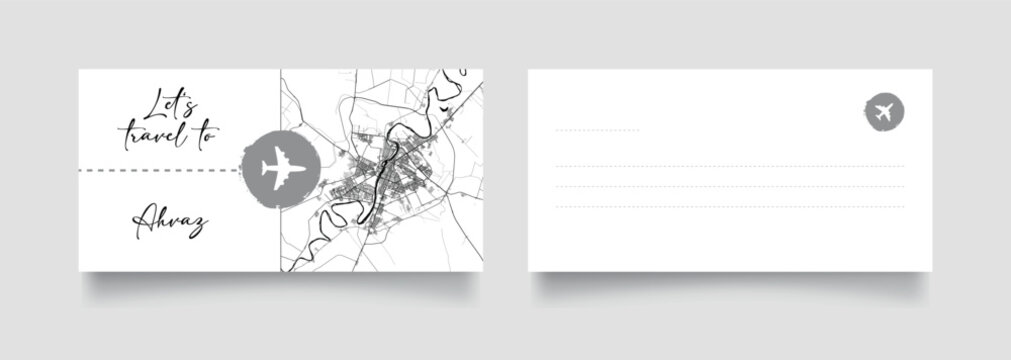 Travel Coupon to Asia Iran Ahvaz postcard vector illustration