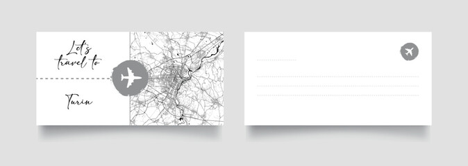 Travel Coupon to Europe Italy Turin postcard vector illustration