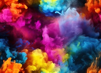 Fototapeta premium Multi-colored cloud, explosion of colors, colored smoke - seamless pattern. Abstract bright artistic background, wallpaper, texture for textile.