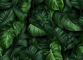 Tropical green leaves - seamless pattern. Floral background.