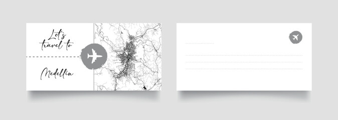 Fototapeta premium Travel Coupon to South America Colombia Medellin postcard vector illustration