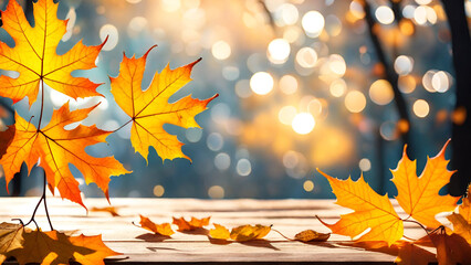 Autumn leaves in the park with a twinkling  background, colored autumn leaves 