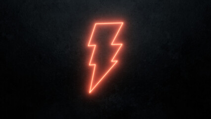 Abstract neon glowing lightning bolt icon. Glowing neon thunder flash sign illustration isolated on black background.