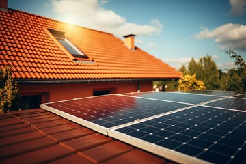 Solar panels on the roof of the house.Generative AI - obrazy, fototapety, plakaty