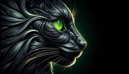 A side profile of a black and green feline cat lion tiger face Landscape