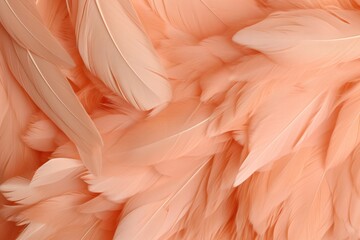 Fototapeta premium pastel peach pink color feathers texture closeup background with soft morning light 