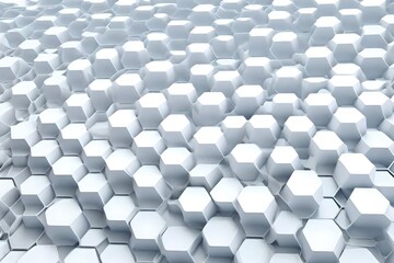 3D Futuristic honeycomb mosaic white background. Realistic geometric mesh cells texture. Abstract white vector wallpaper with hexagon grid-