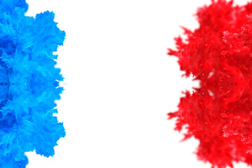 Macro photography blue and red salt crystal white background.