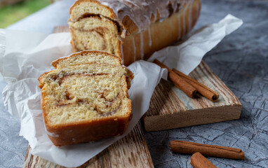 Loaf cake with cinnamon roll filling