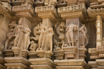 India temples of Khajuraho on a cloudy autumn day