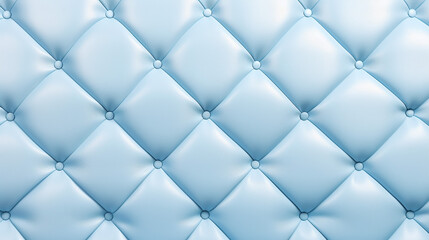 Seamless light pastel blue diamond tufted upholstery background texture. Abstract soft puffy quilted sofa cushions panoramic pattern, generative AI