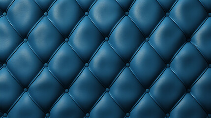 Seamless light dark blue diamond tufted upholstery background texture. Abstract soft puffy quilted sofa cushions panoramic pattern, generative AI