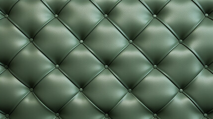 Seamless light pastel dark green diamond tufted upholstery background texture. Abstract soft puffy quilted sofa cushions panoramic pattern, generative AI