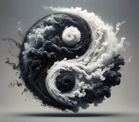 Yin yang symbol made of smoke on white background