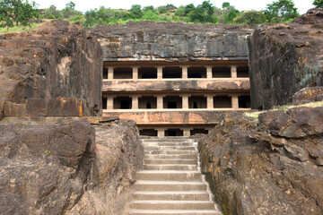 Fototapeta premium India cave temples of Ellora on a sunny autumn day.