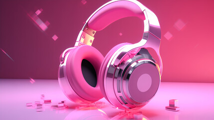 Vibrant 3D Headphone Background. Colorful Music Background.