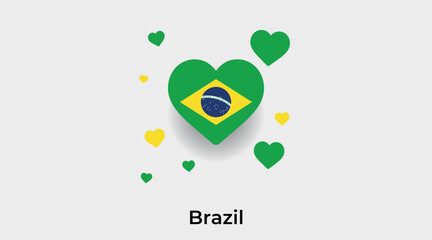 Brazil flag heart shape with additional hearts icon vector illustration
