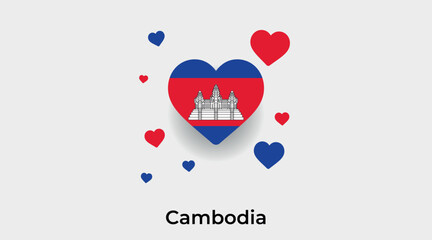 Cambodia flag heart shape with additional hearts icon vector illustration