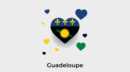 Guadeloupe flag heart shape with additional hearts icon vector illustration