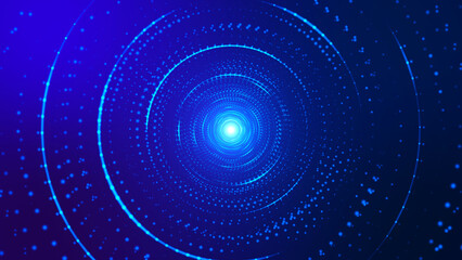 Abstract digital background. Big data visualization. Circular rotations of fantasy circle of colorful particles, beautiful color spiral. 3d rendering.