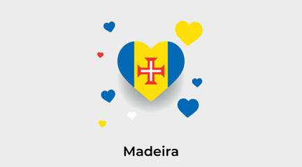 Madeira flag heart shape with additional hearts icon vector illustration