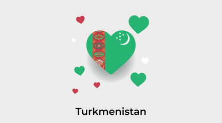 Turkmenistan flag heart shape with additional hearts icon vector illustration