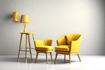 Fototapeta na wymiar yellow chair and table mockup