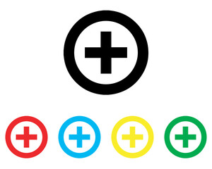 Fototapeta premium Add icon vector. Plus sign symbol in trendy flat style. Set elements in colored icons. Medical cross vector icon illustration isolated on white background