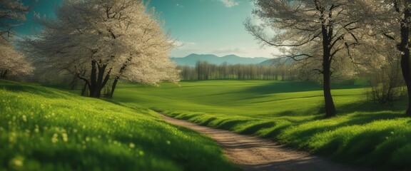 Beautiful and miraculous colors of green spring panorama landscap