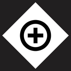 Add icon vector. Plus logo design. Medical cross vector icon illustration in rhombus isolated on black background