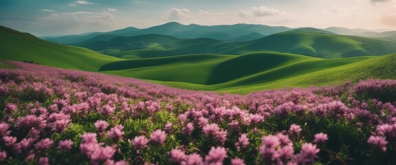 Fototapeta na wymiar Beautiful and miraculous colors of green spring panorama landscap