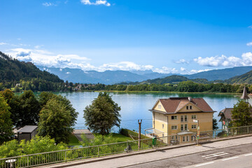 Fototapeta na wymiar Guest house on Worthersee Lake in Carinthia region, Austria