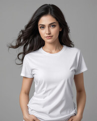 Obraz premium woman in a white T-shirt, mockup for design selling online 