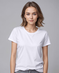 Obraz premium woman in a white T-shirt, mockup for design selling online 