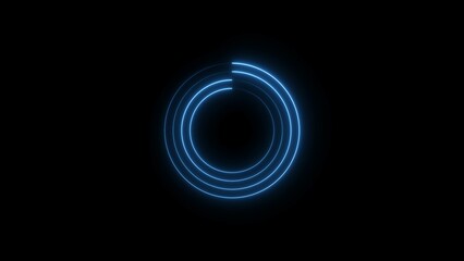 Abstract neon glowing circle loading bar royal blue color. Black background UHD 4k illustration.