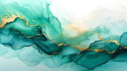 AI generated illustration of an alcohol ink painting featuring gold, green, and brown tones